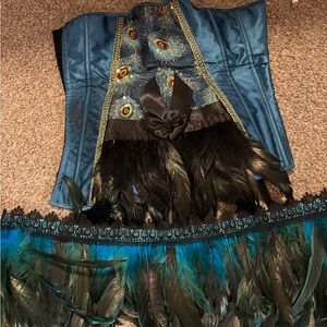 Peacock Feather Corset with Black and Teal Feathers- Halloween costume